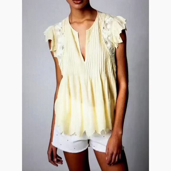 Zadig & Voltaire Tiara Tomboy Floral Embroidered Top - Butter - size S - Picture 3 of 9